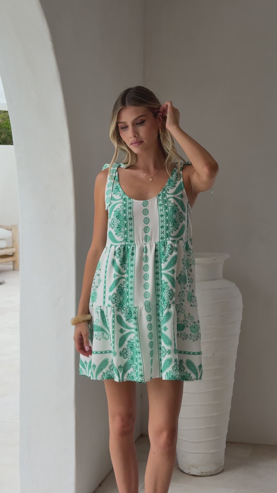 Natalie Mini Dress - Green Aztec - Billy J
