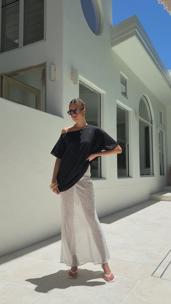 Elena Top and Maxi Skirt Set - Black/White Polka - Billy J