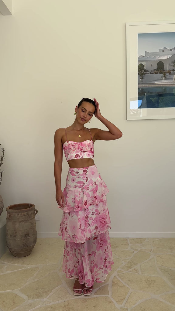 Maeva Crop Top - Pink / White Print - Billy J