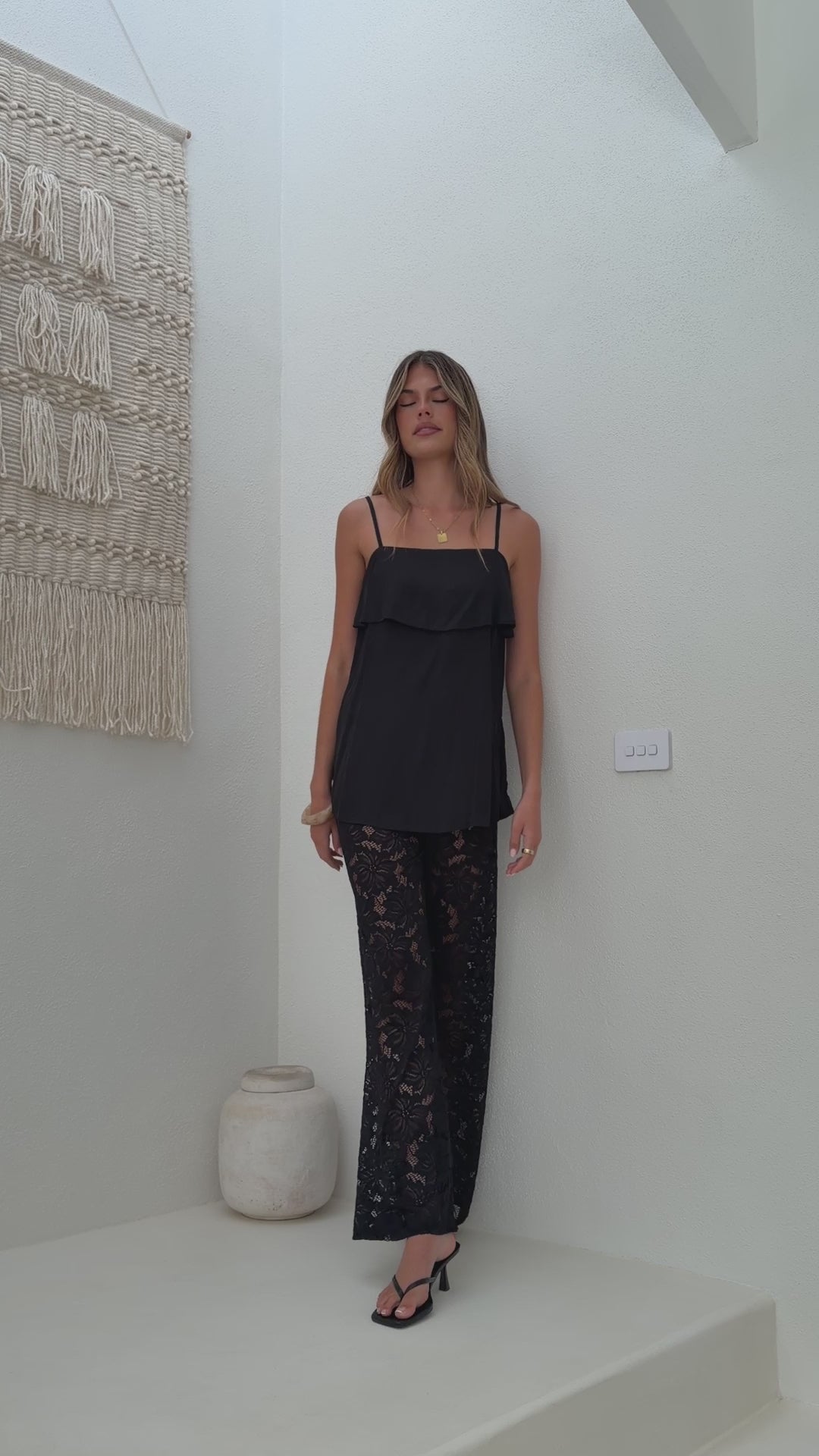 Yvette Top and Lace Pants Set - Black - Billy J