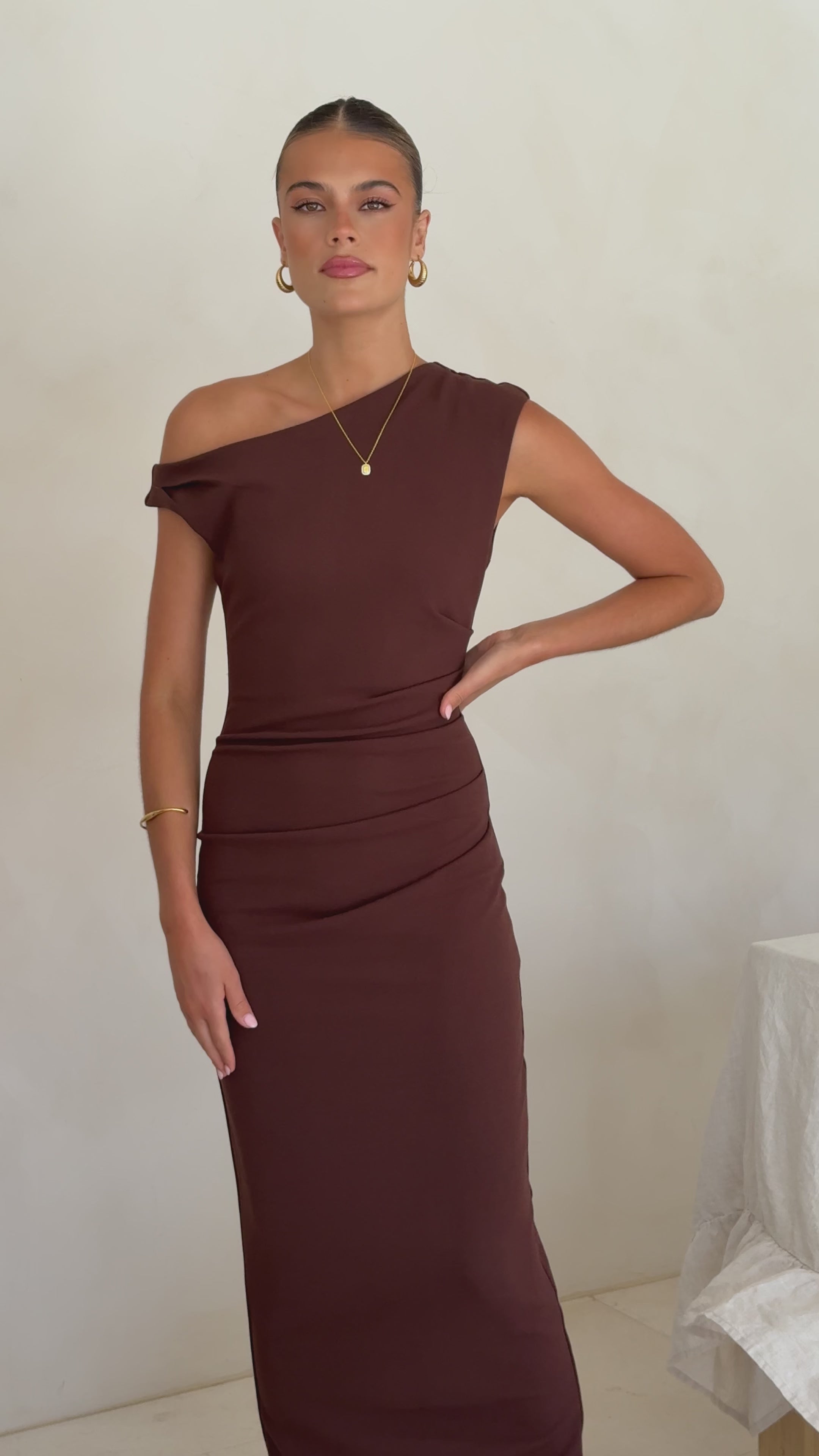 Load video: Lilah Maxi Dress - Chocolate - Billy J