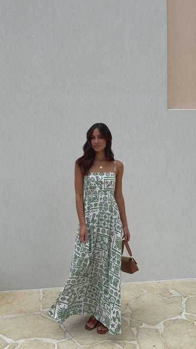 Load and play video in Gallery viewer, Jaylene Maxi Dress - Green Print - Billy J
