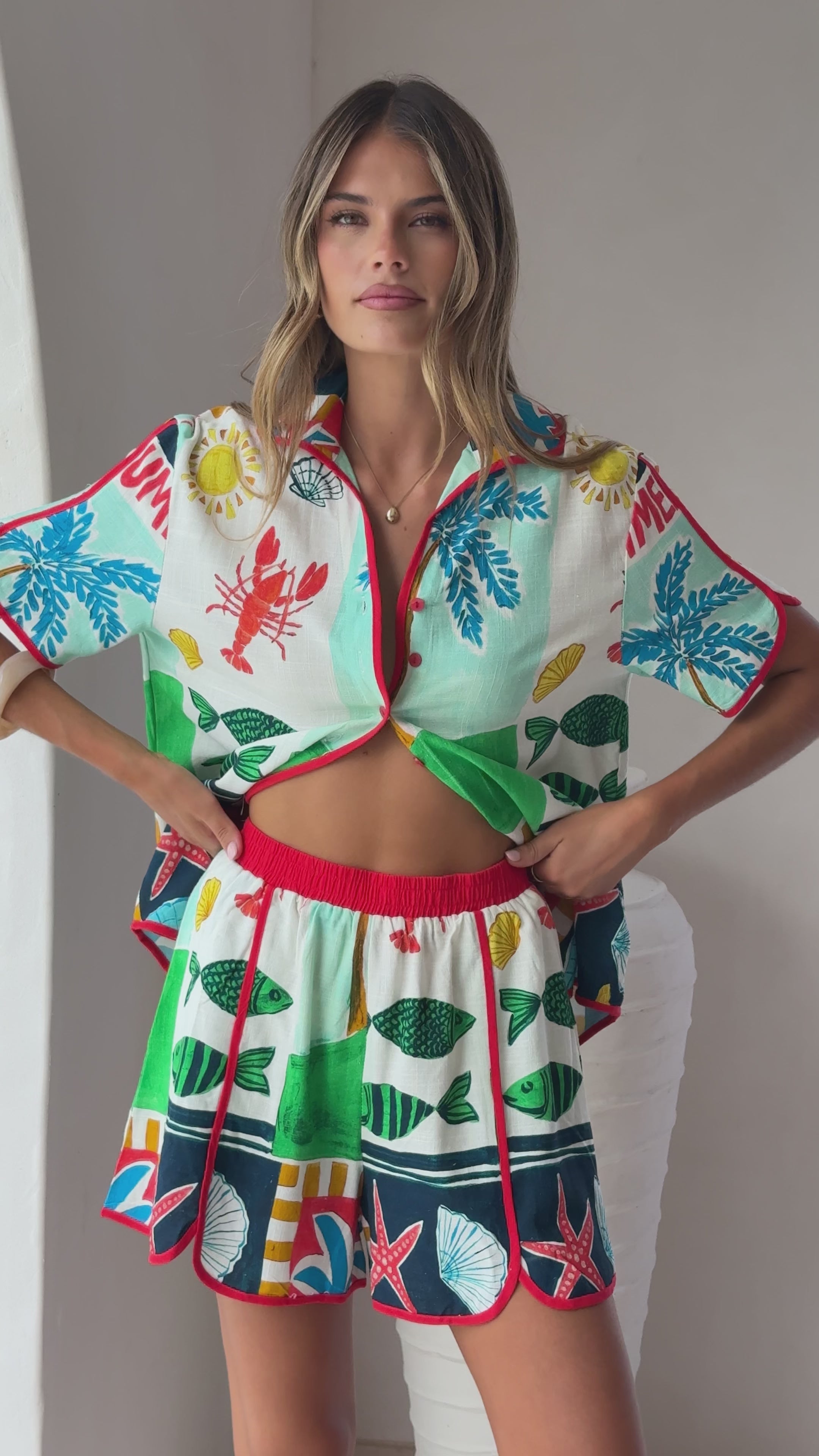 Load video: Verity Button Up Shirt and Shorts Set - Soleil Summer - Billy J