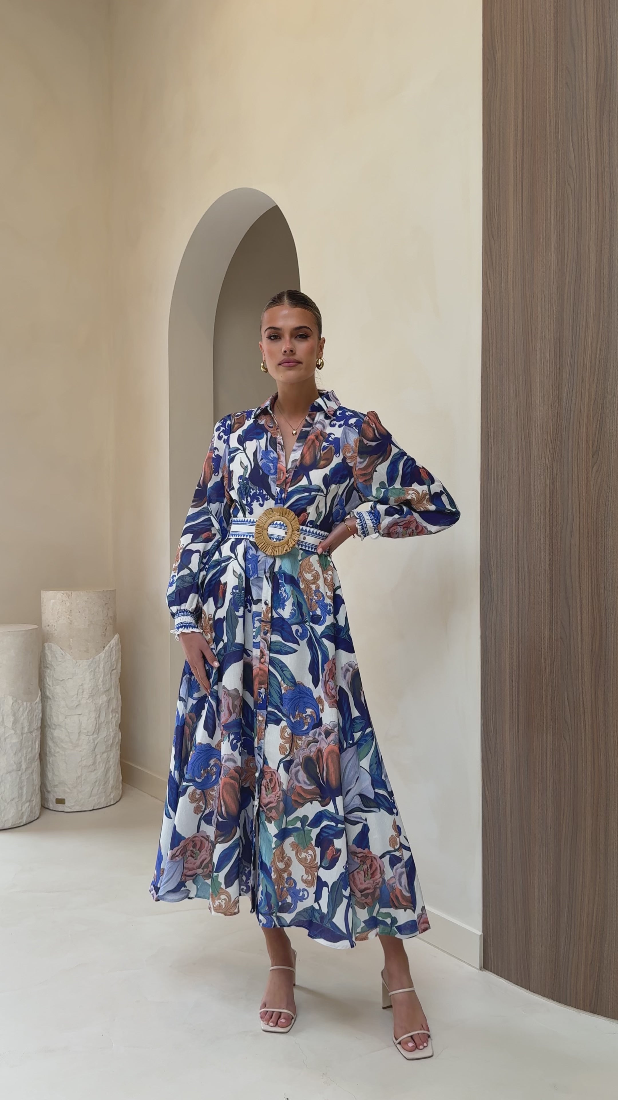 Load video: Aida Long Sleeve Maxi Dress - Azure Blue - Billy J