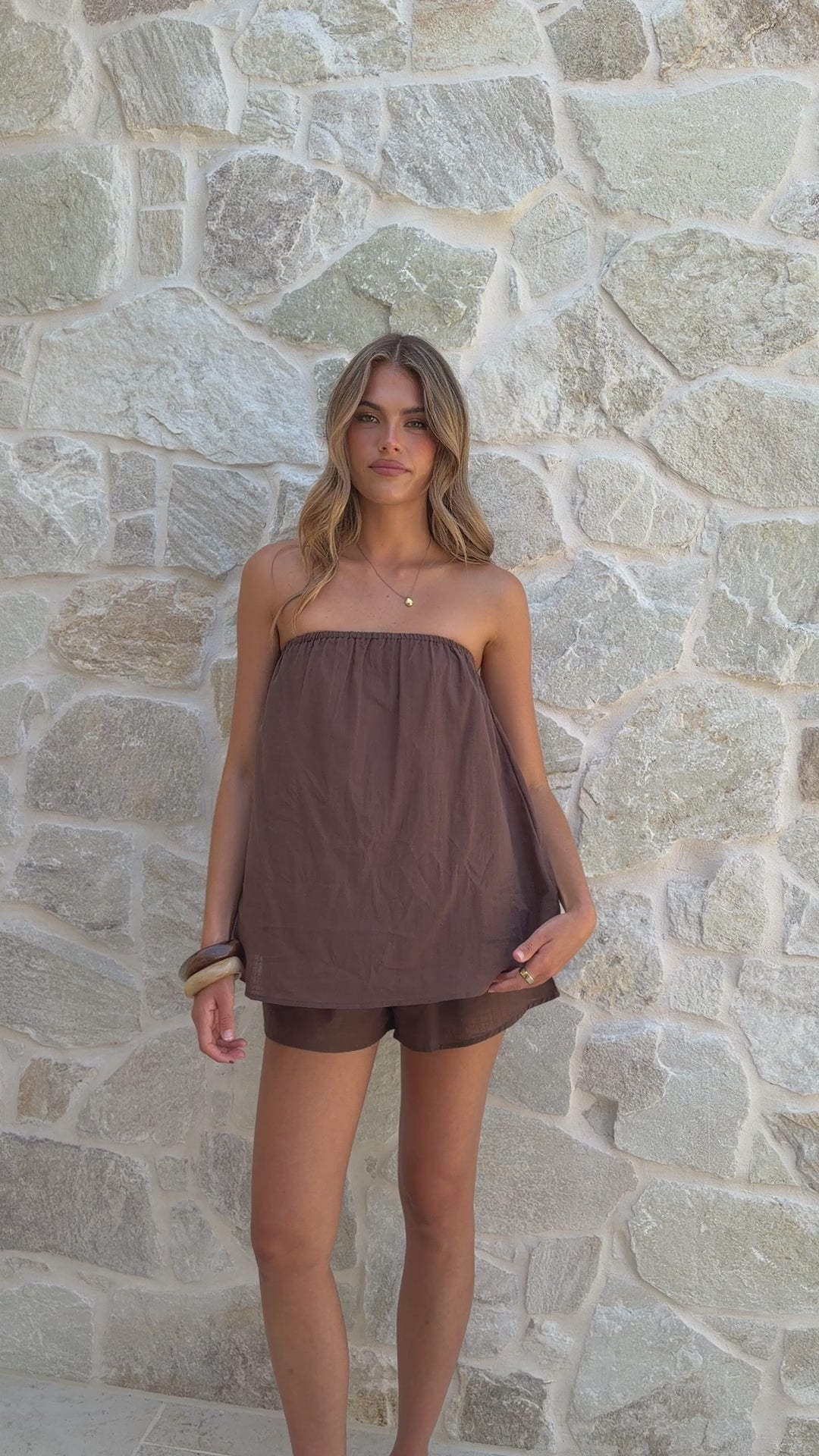 Load video: Calliope Strapless Top and Shorts Set - Chocolate - Billy J
