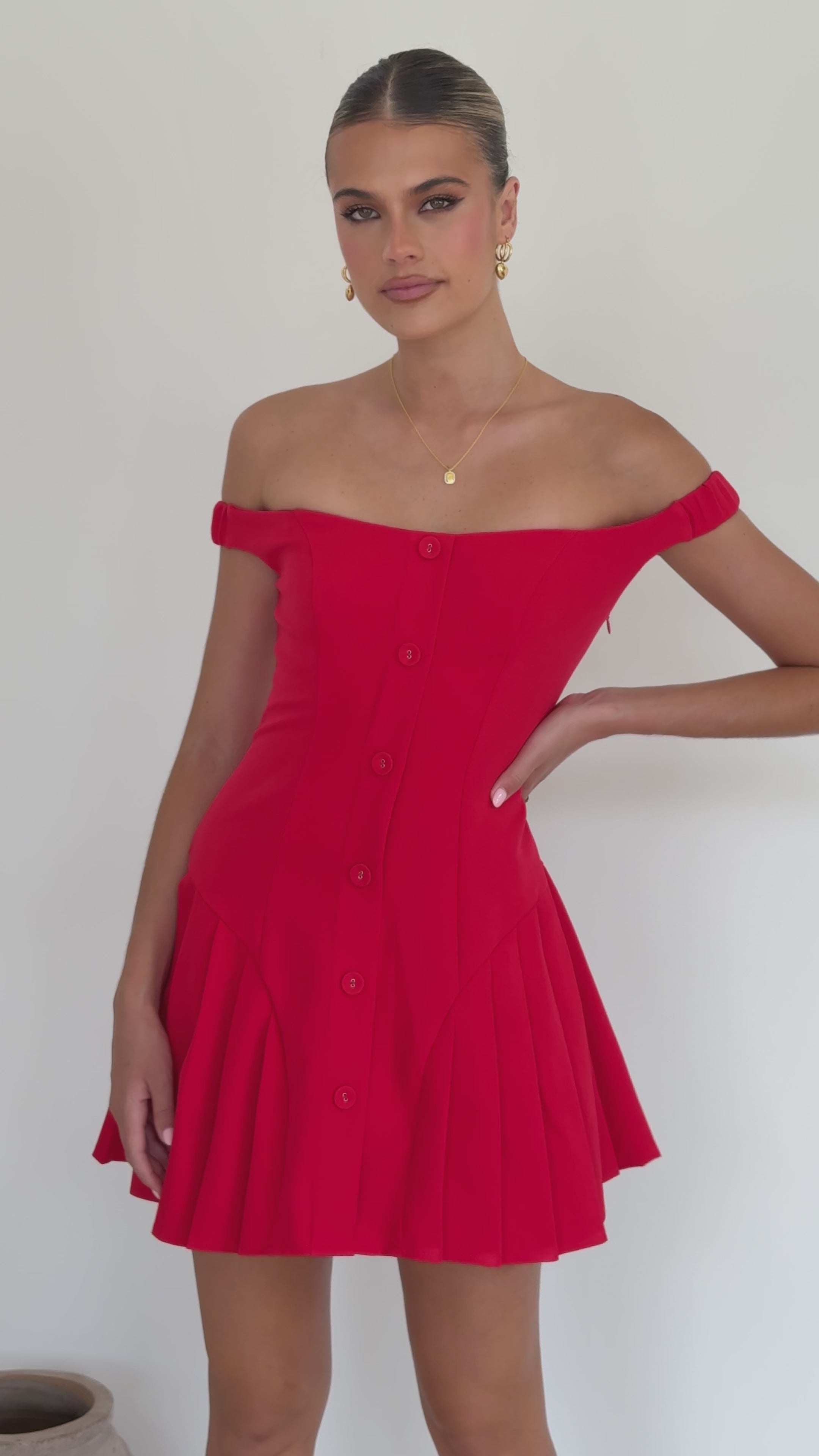 Variel Off Shoulder Mini Dress - Red - Billy J