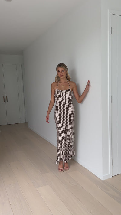 Load and play video in Gallery viewer, Rhea Maxi Dress - Brown - Billy J
