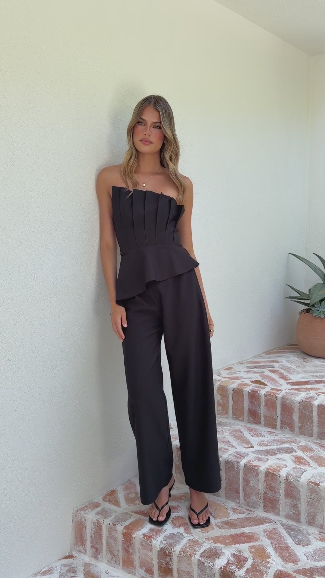 Javana Asymmetrical Top and Pants Set - Black - Billy J