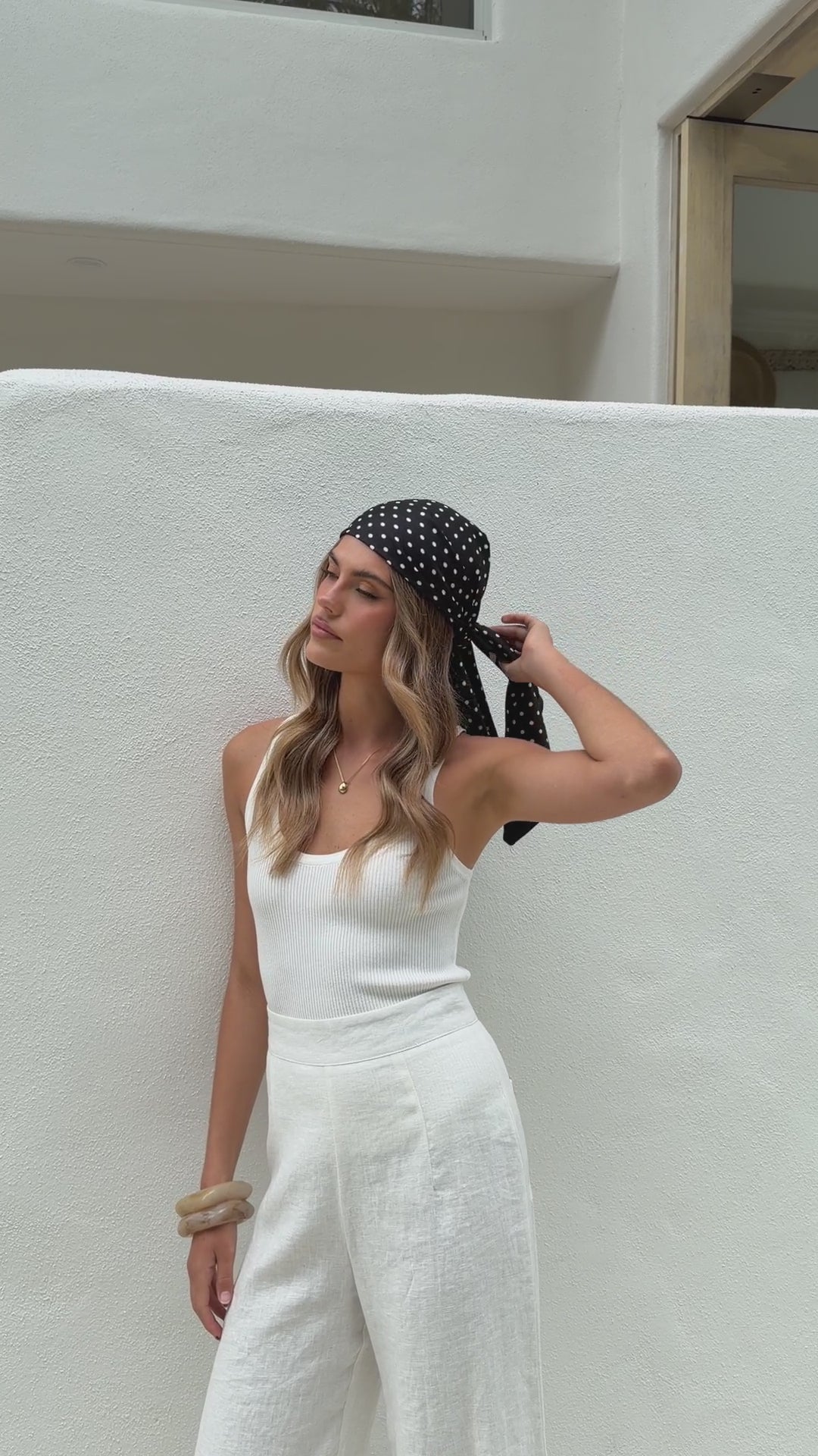 Load video: Marcia Polka Scarf - Black/White - Billy J