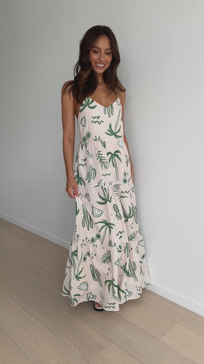 Load and play video in Gallery viewer, Kyla Maxi Dress - Green Palm - Billy J
