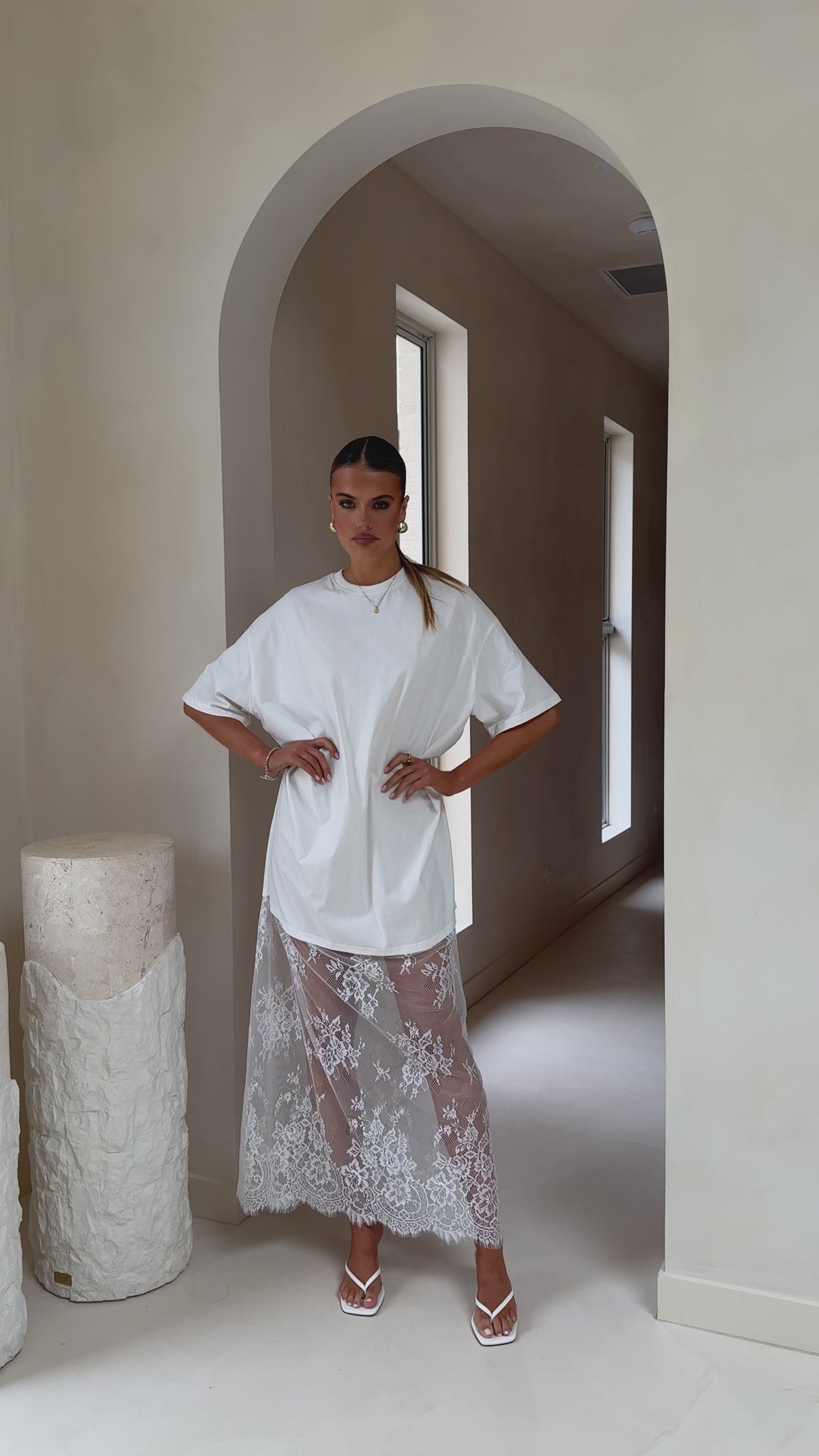 Raina T-Shirt Maxi Dress - White Lace - Billy J