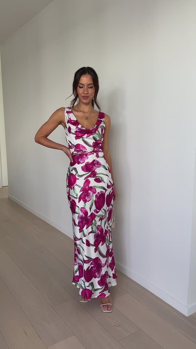 Load and play video in Gallery viewer, Alzira Maxi Dress - Pink Floral - Billy J
