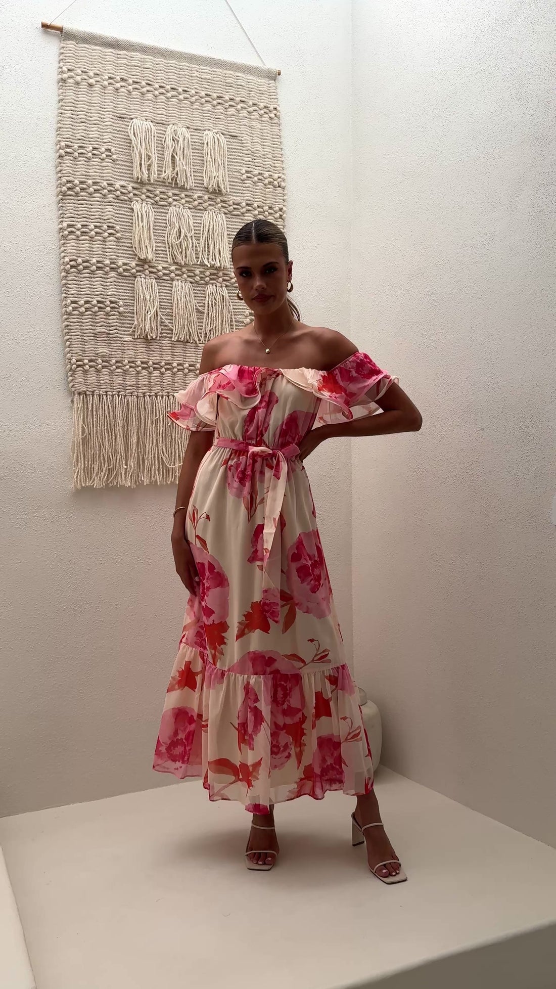 Chase Off Shoulder Maxi Dress- Pink Floral - Billy J