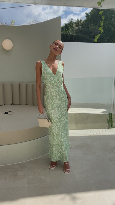 Load and play video in Gallery viewer, Julietta Maxi Dress - Green Floral - Billy J
