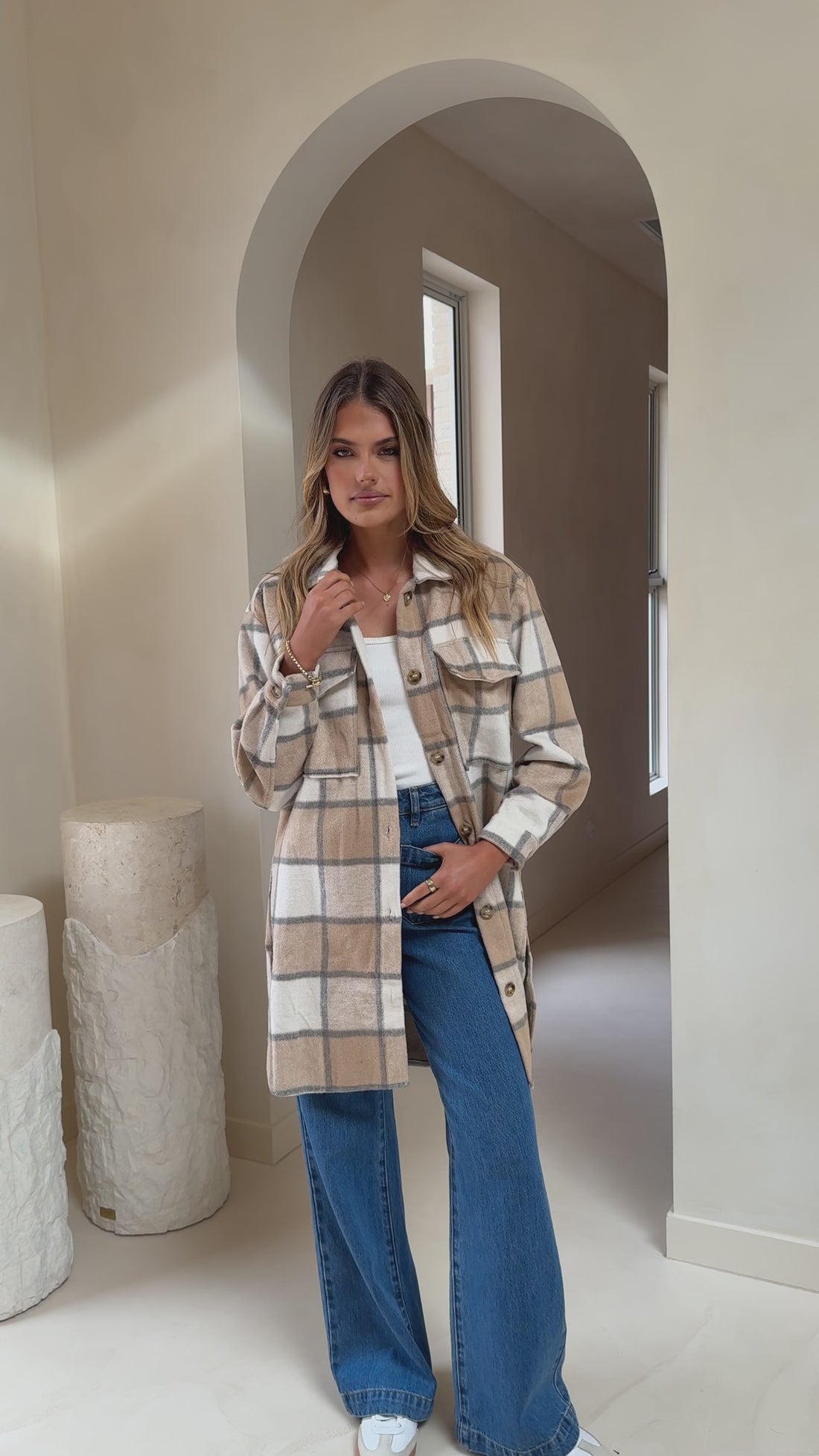 Saskia Jacket - Beige/Cream Check - Billy J
