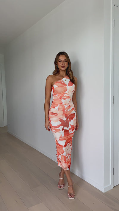 Load and play video in Gallery viewer, Natalia Midi Dress - Orange Floral - Billy J
