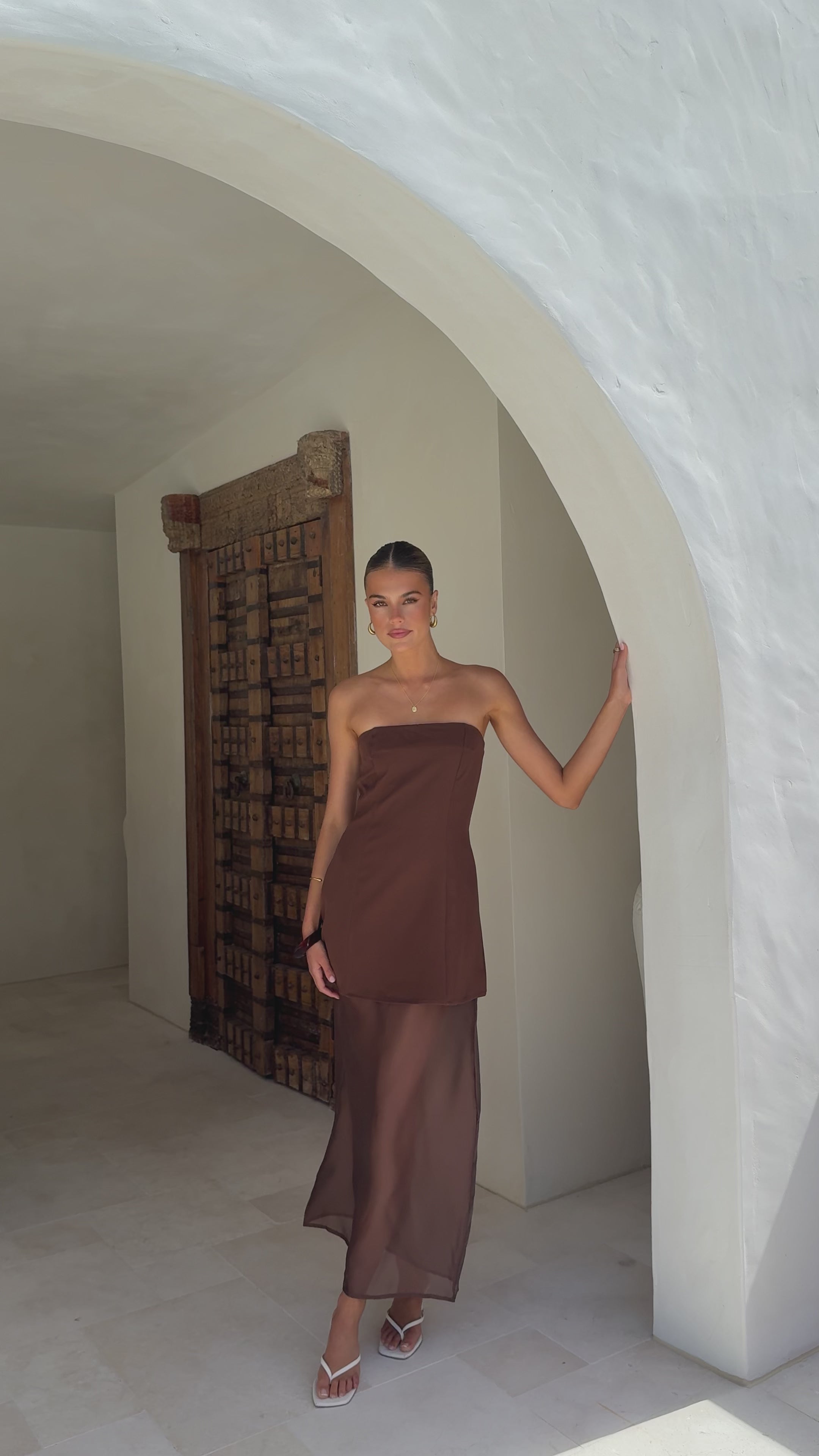 Load video: Kimora Strapless Mini Dress &amp; Organza Skirt Set - Chocolate - Billy J