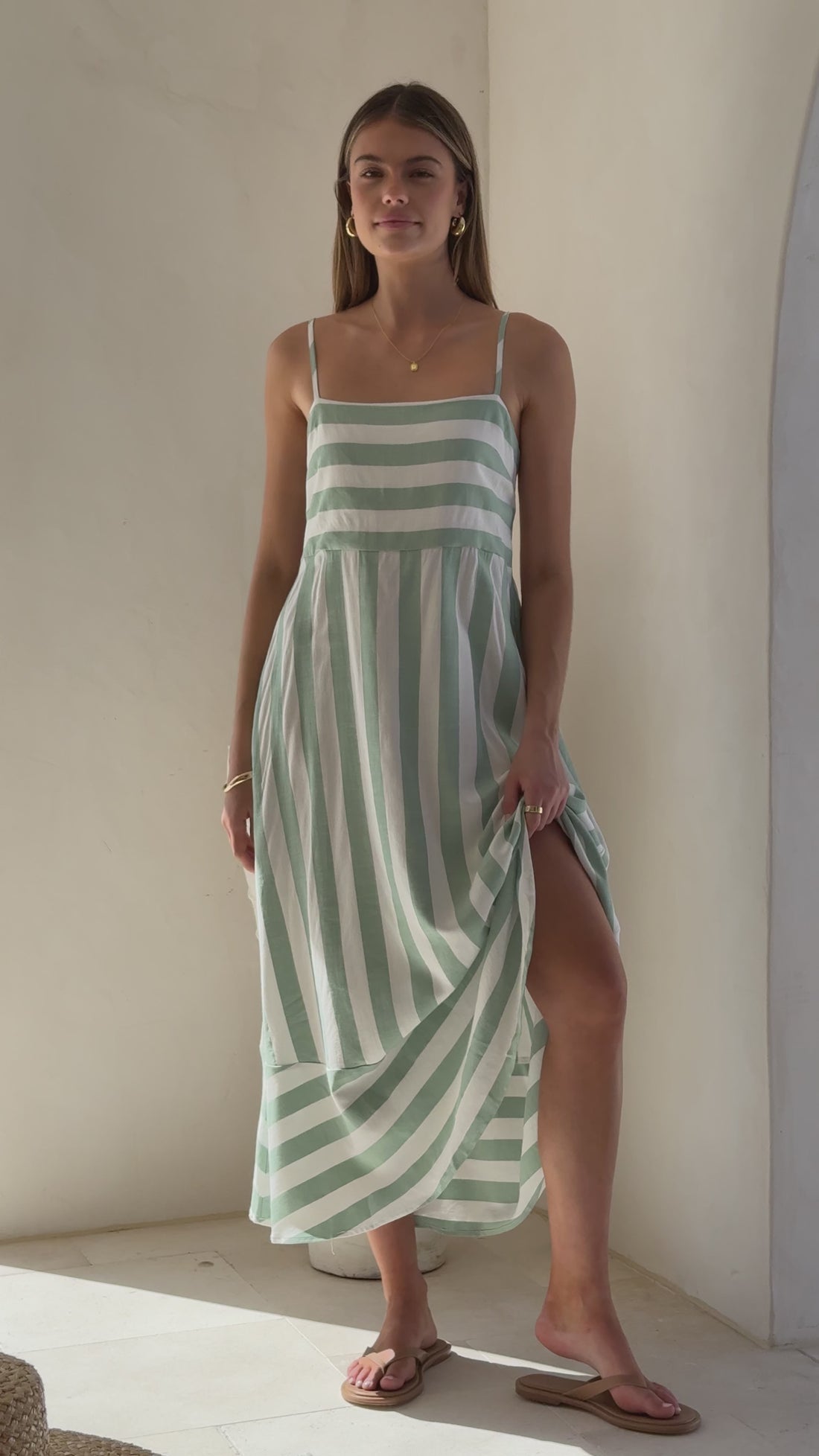 Baylee Midi Dress - Sage Stripe - Billy J