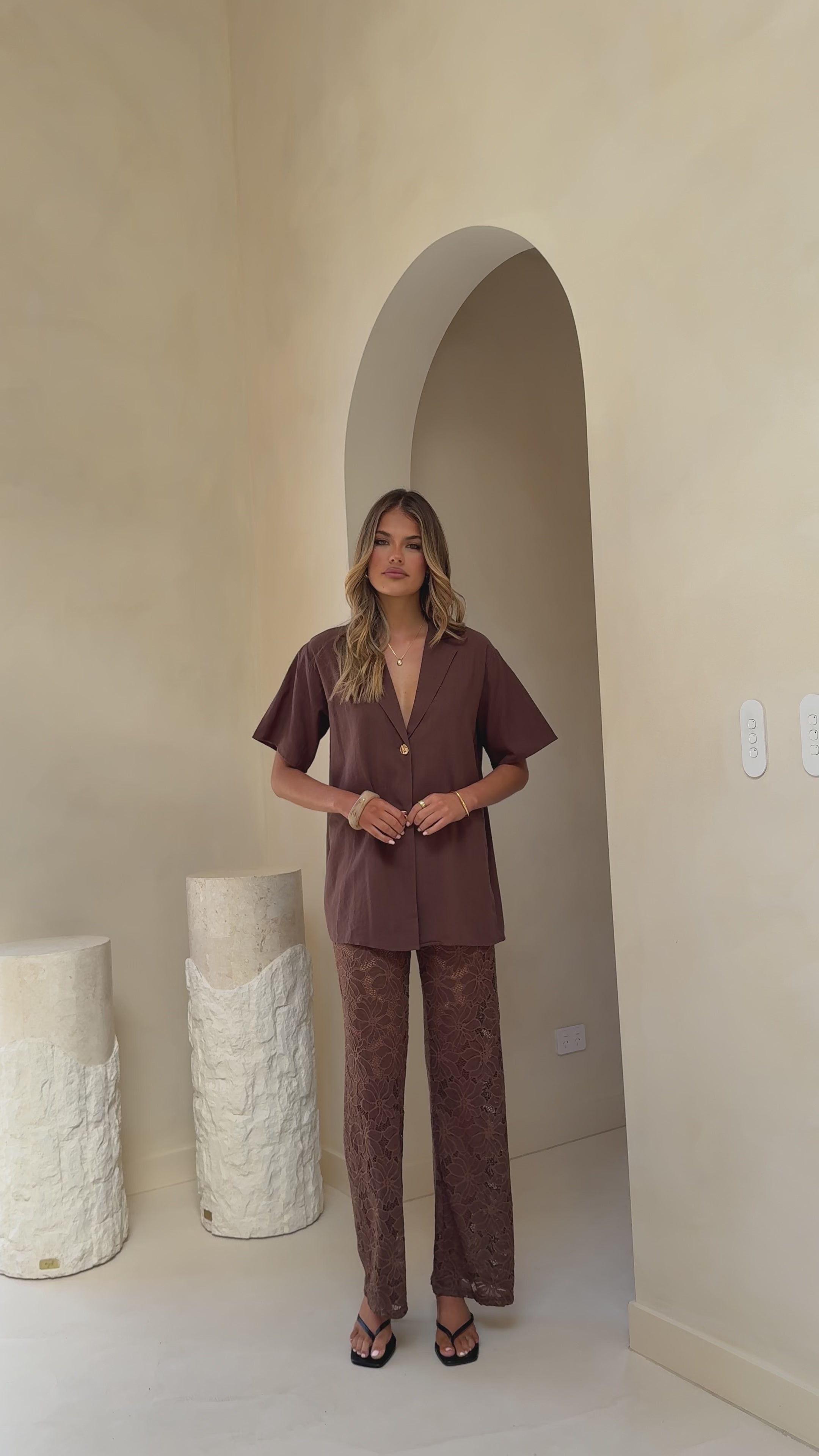 Load video: Azura Shirt And Pants Set - Brown - Billy J