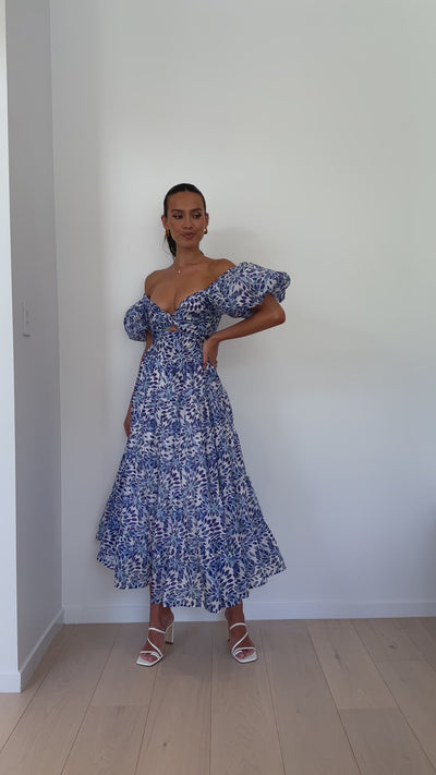 Load and play video in Gallery viewer, Balthazar Maxi Dress - Blue Floral - Billy J
