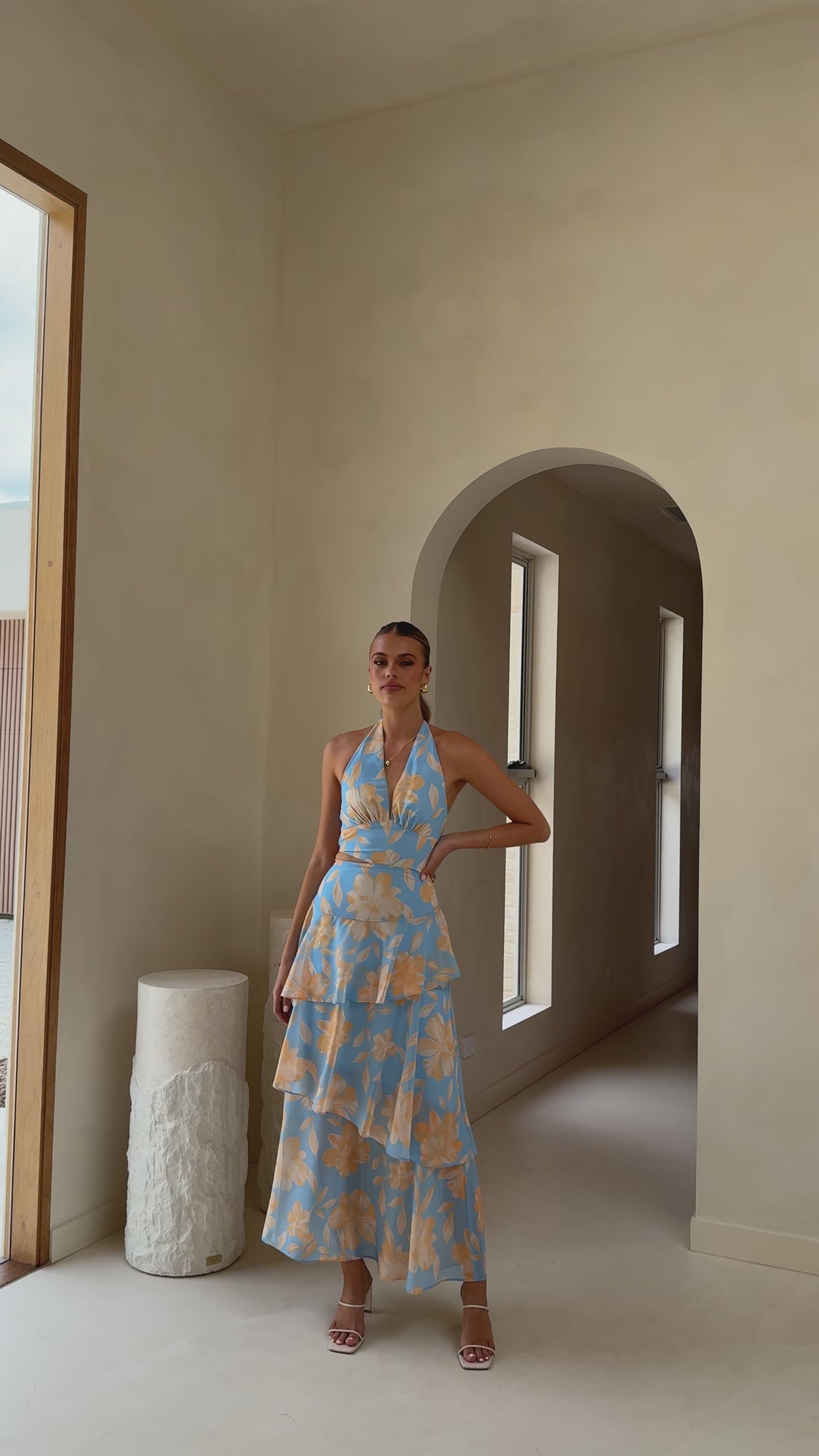 Louka Layered Maxi Dress - Blue/Yellow Floral - Billy J