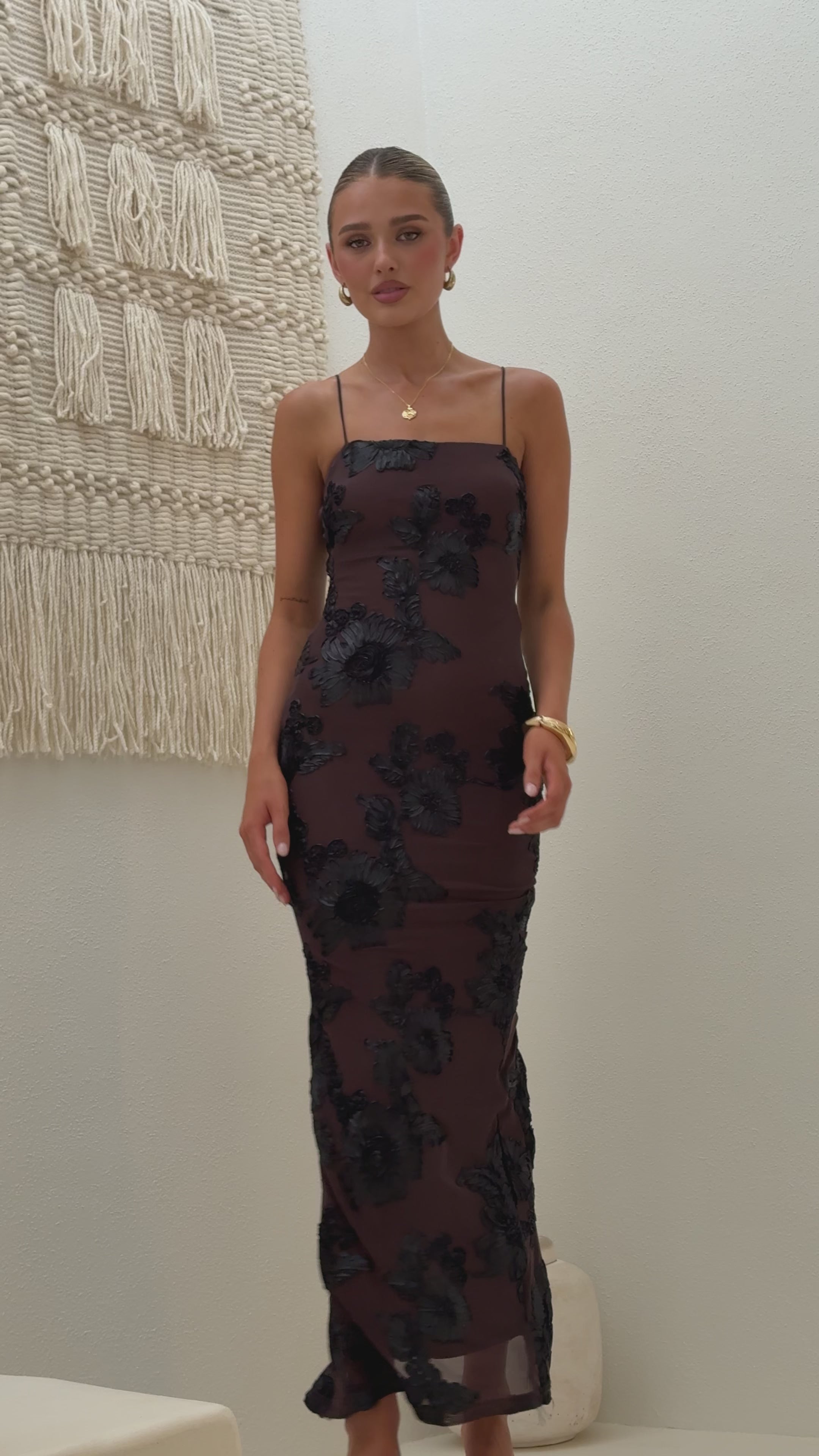 Load video: Alara Maxi Dress - Chocolate/Black - Billy J