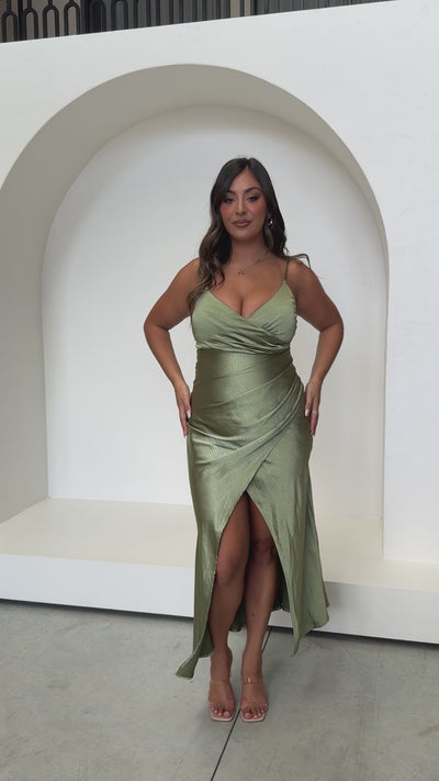 Load and play video in Gallery viewer, Elsa Midi Dress - Olive - Billy J
