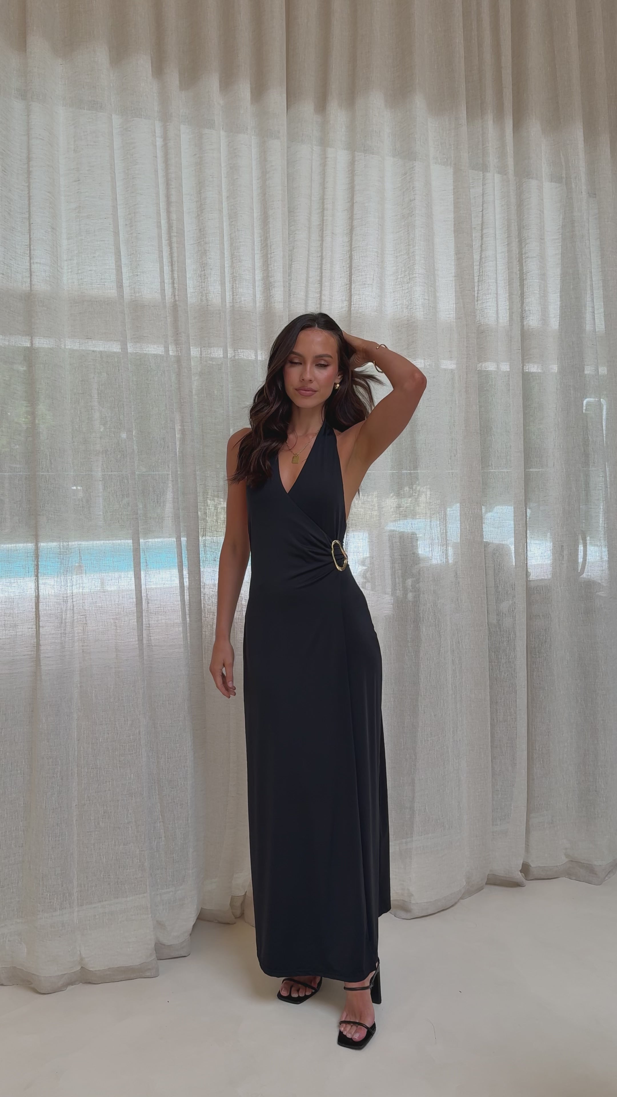 Load video: Verje Halter Maxi Dress - Black - Billy J