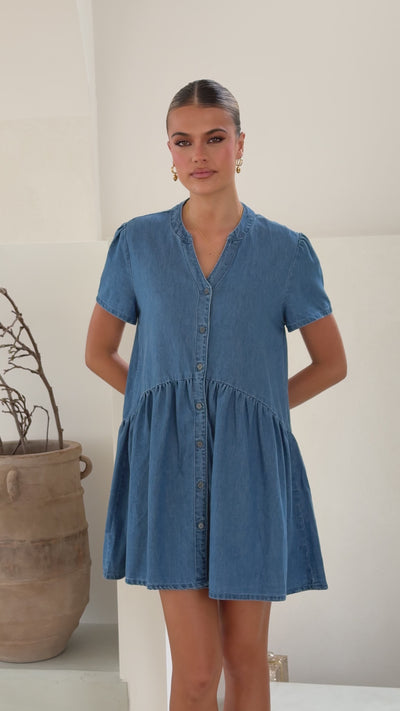 Load and play video in Gallery viewer, Juliani Mini Dress - Blue Denim - Billy J
