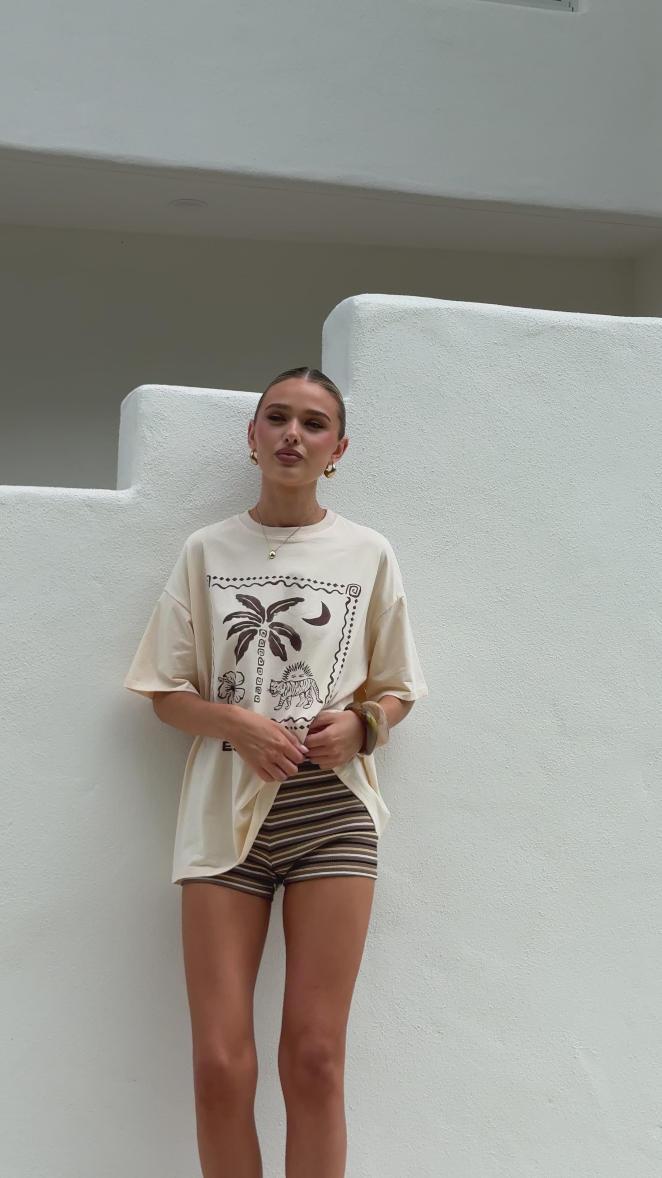 Load video: Easy Tiger T-Shirt and Shorts Set - Beige/Brown Stripe - Billy J