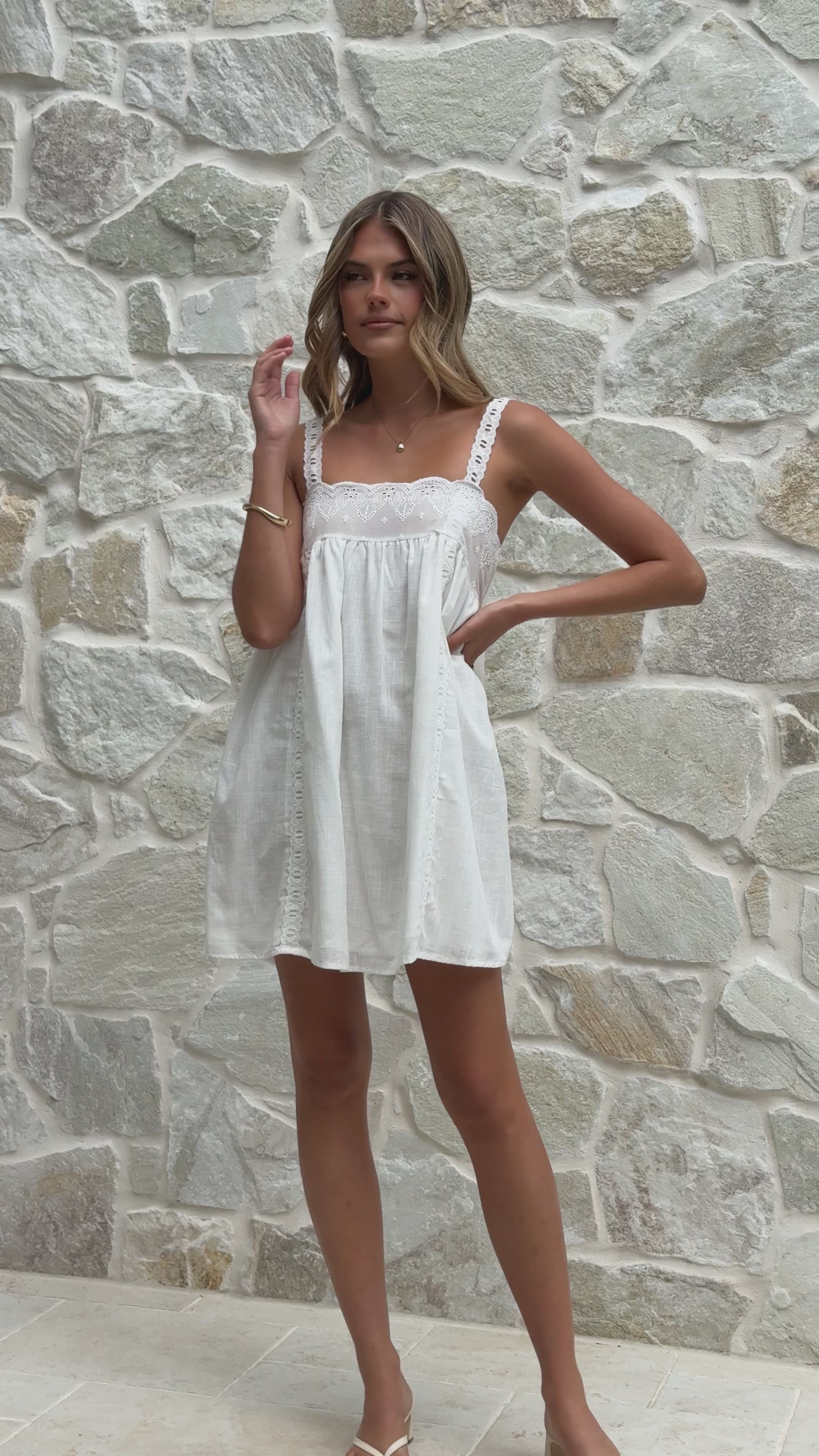 Load video: Lacey Mini Dress - White - Billy J
