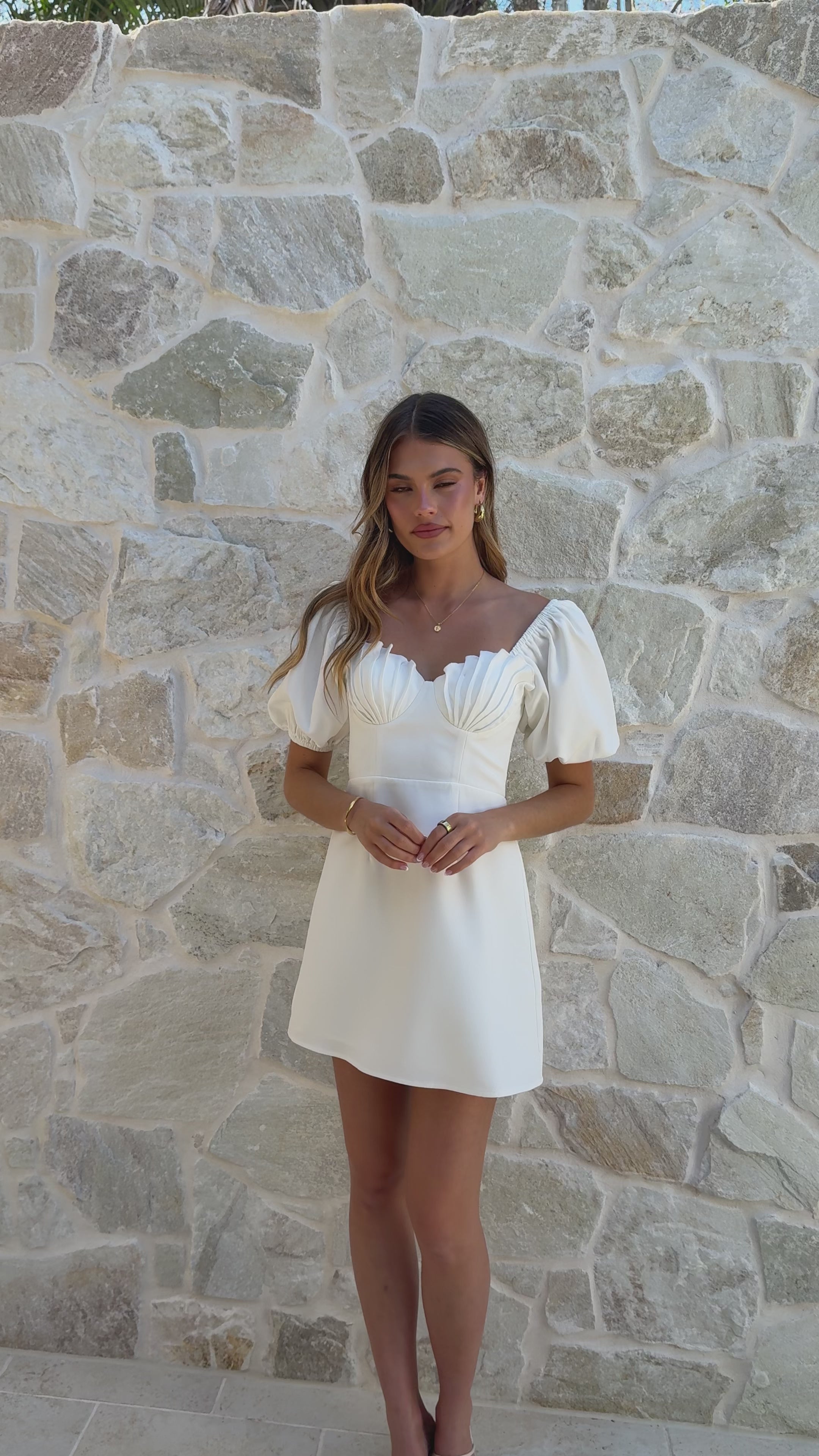 Load video: Ariel Bustier Mini Dress - White - Billy J