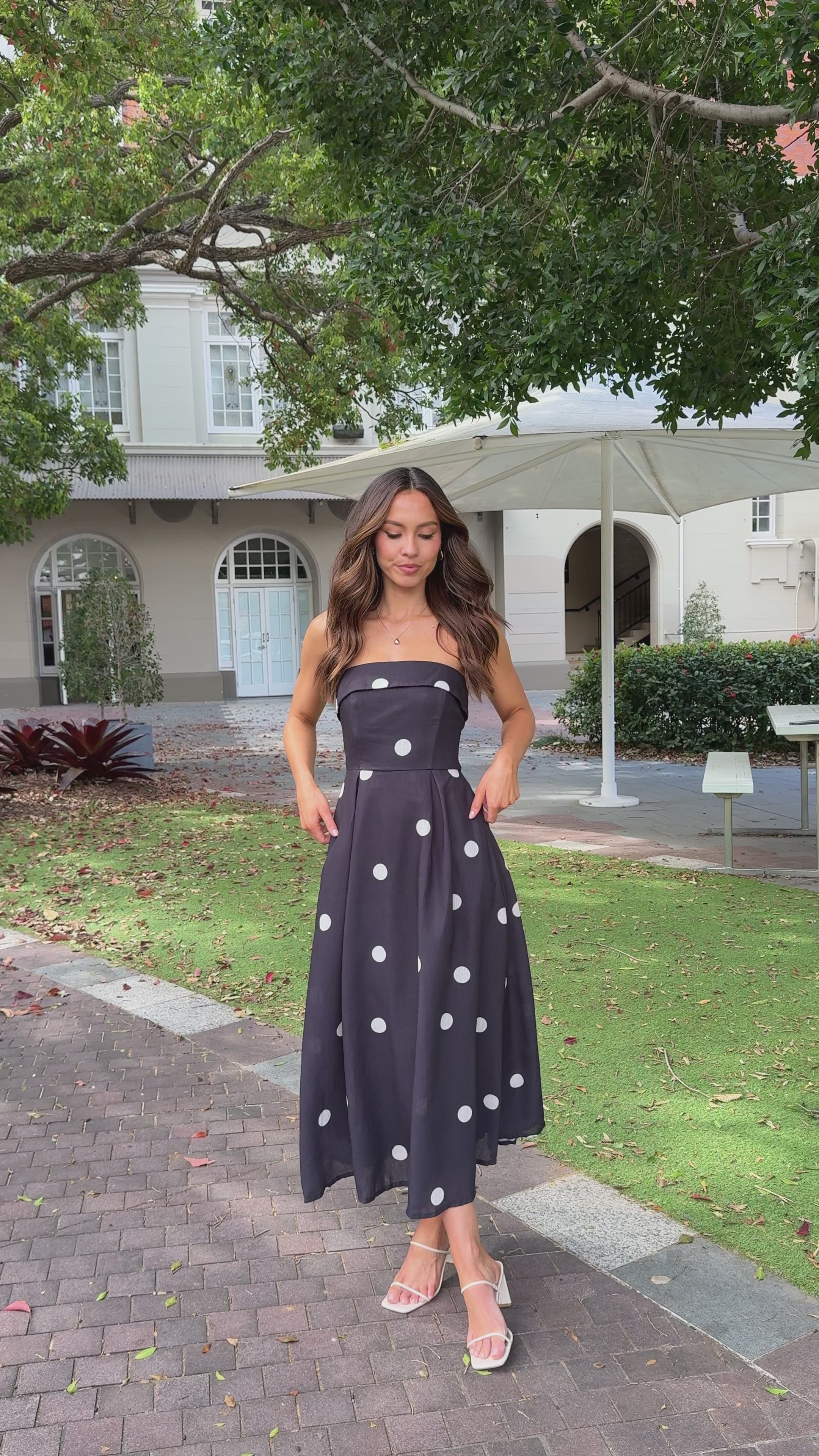 Load video: Tahlia Midi Dress - Black Polka Print - Billy J