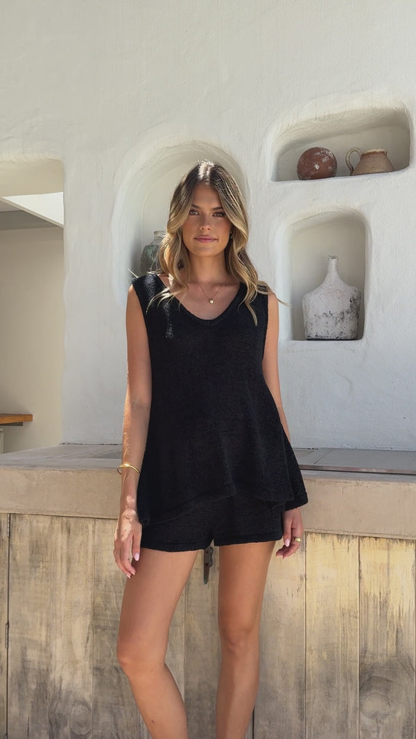 Summer Knit Top and Shorts Set - Black - Billy J