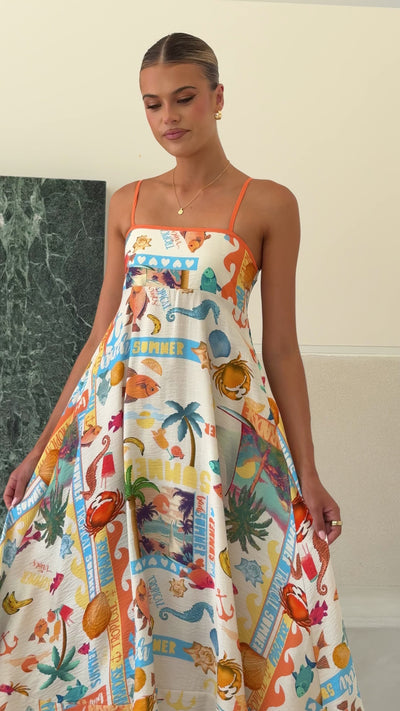 Load and play video in Gallery viewer, Cruise Maxi Dress - Tropical Print - Billy J
