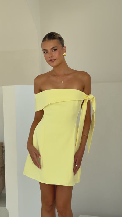 Load and play video in Gallery viewer, Halen Off Shoulder Mini Dress - Lemon - Billy J
