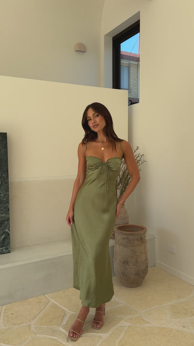 Load and play video in Gallery viewer, Saskia Maxi Dress - Olive - Billy J
