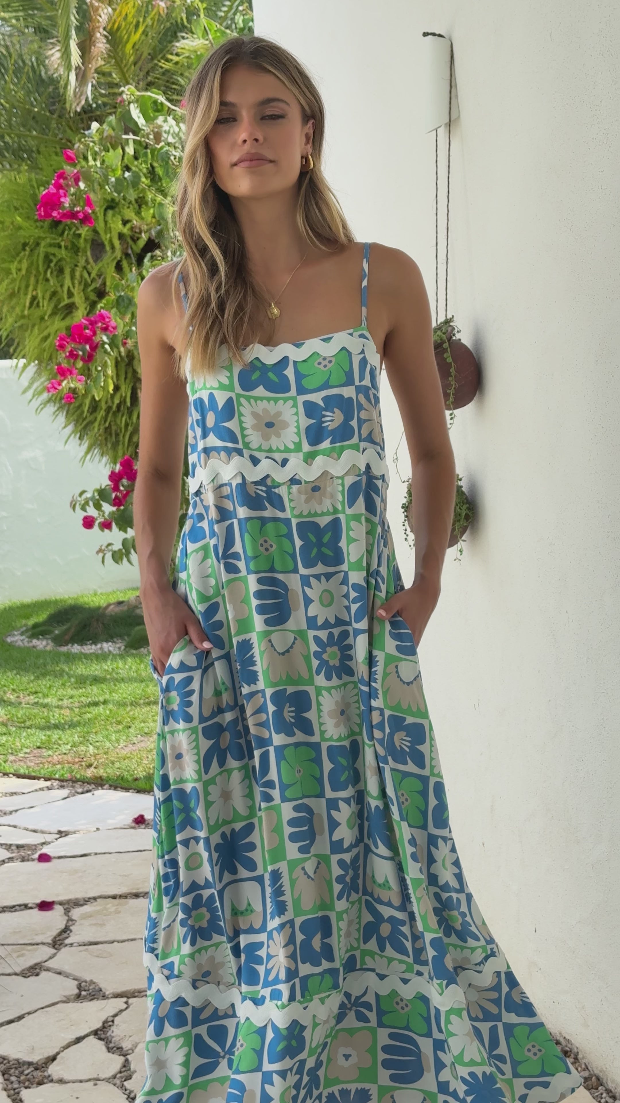 Caity Maxi Dress - Blue/Green Print - Billy J