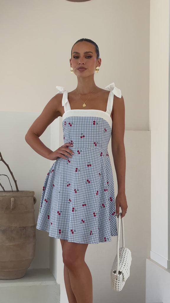 Emmelyn Mini Dress - Blue Gingham Cherry - Billy J