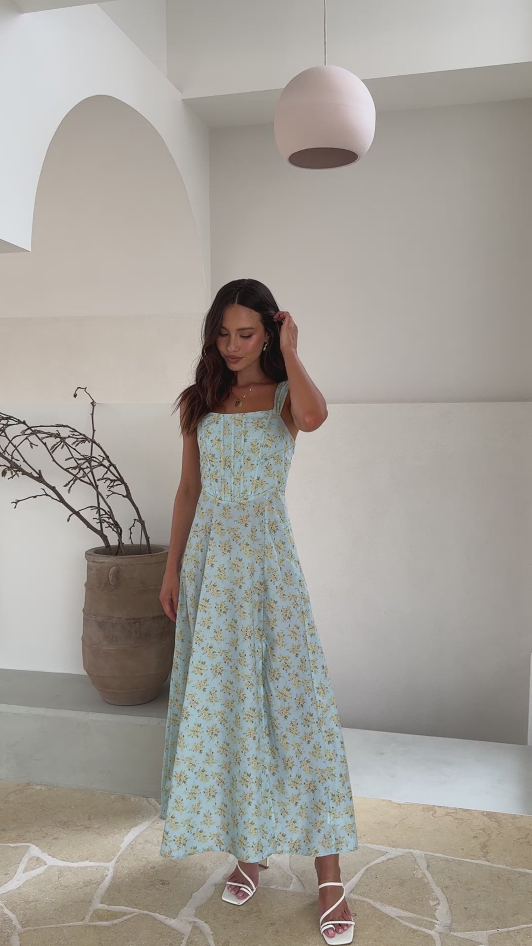 Kalea Midi Dress - Blue / Yellow Floral - Billy J