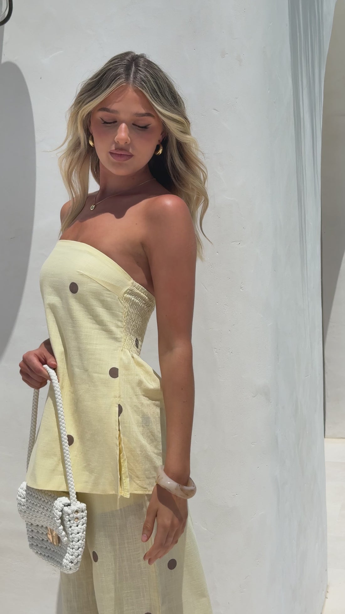 Kailani Strapless Top and Pants Set - Yellow/Chocolate Polka - Billy J