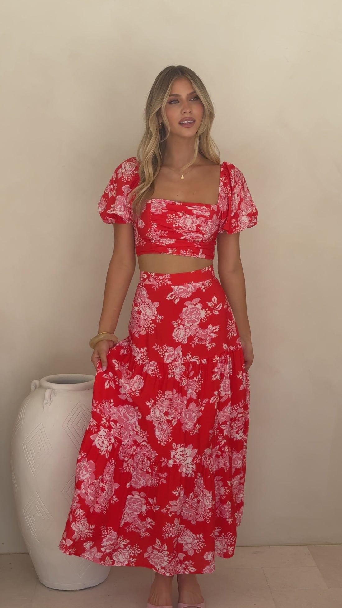 Calla Top and Maxi Skirt Set - Red Floral - Billy J