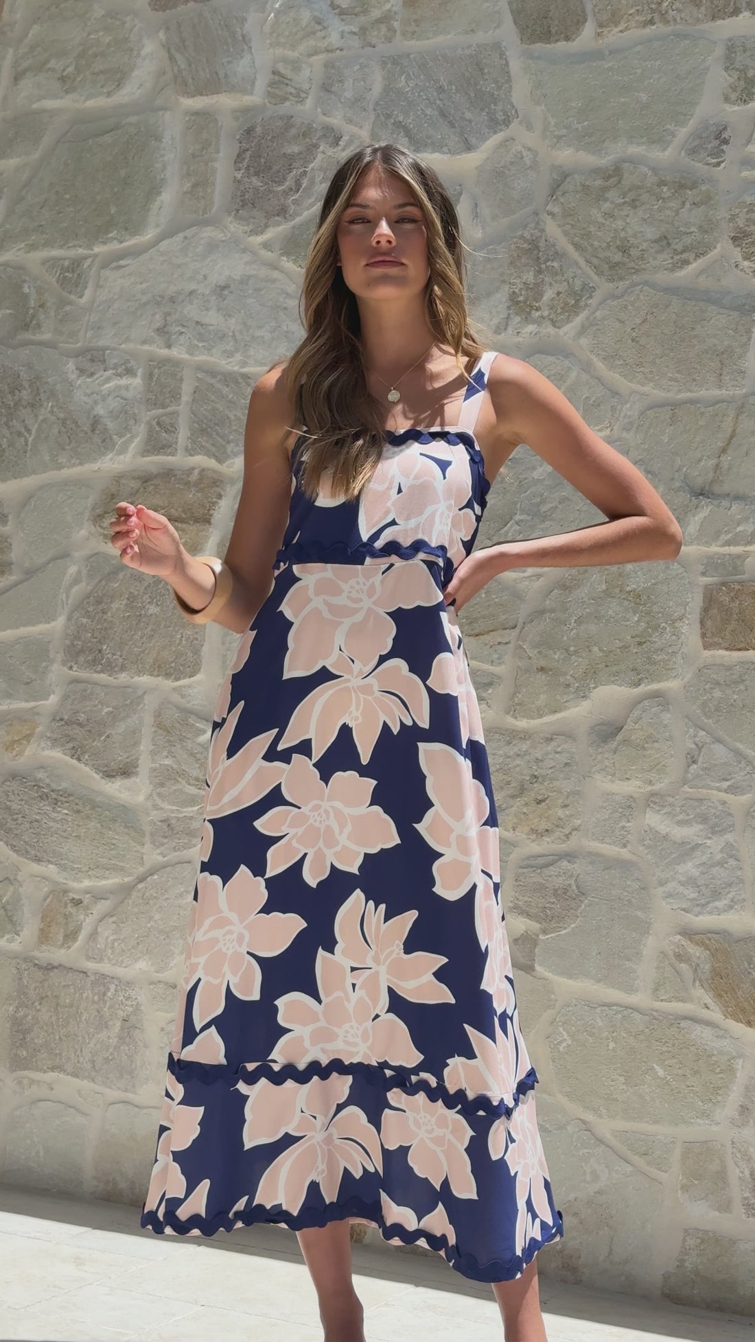 Malia Maxi Dress - Navy/Pink Floral - Billy J