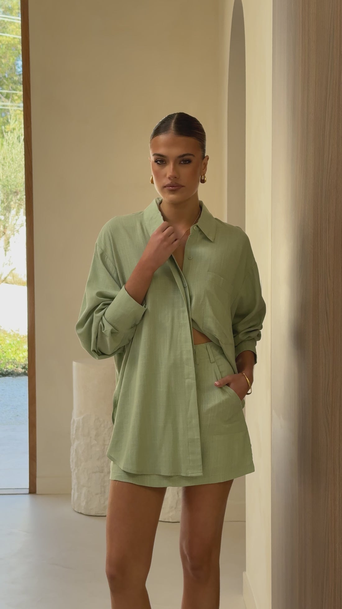 Charla Button Up Top - Sage - Billy J