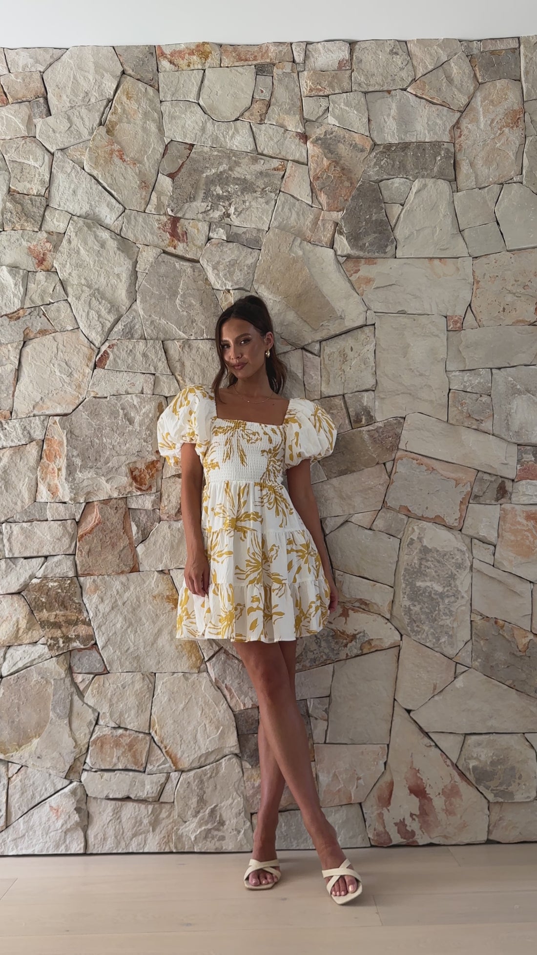 Bronty Mini Dress - Yellow Floral - Billy J