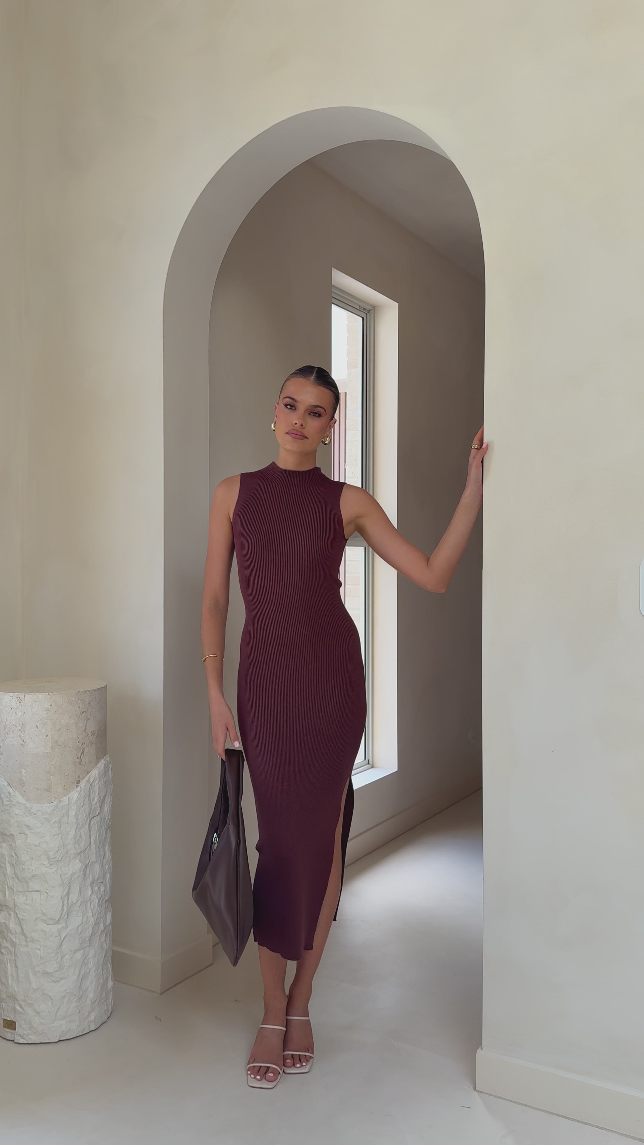 Load video: Mae Knit Dress - Chocolate - Billy J