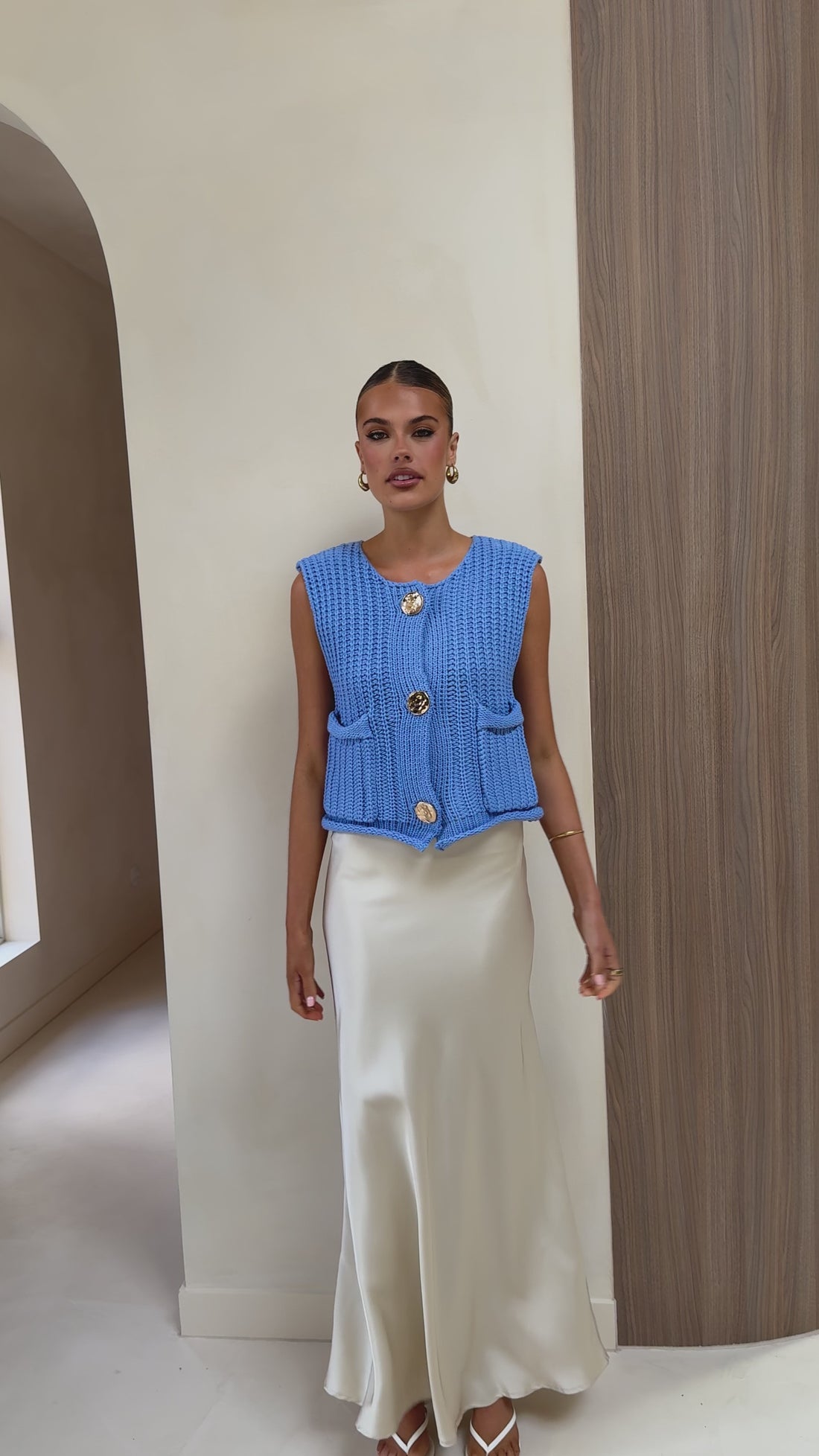 Jaffa Cropped Knit Vest - Blue - Billy J