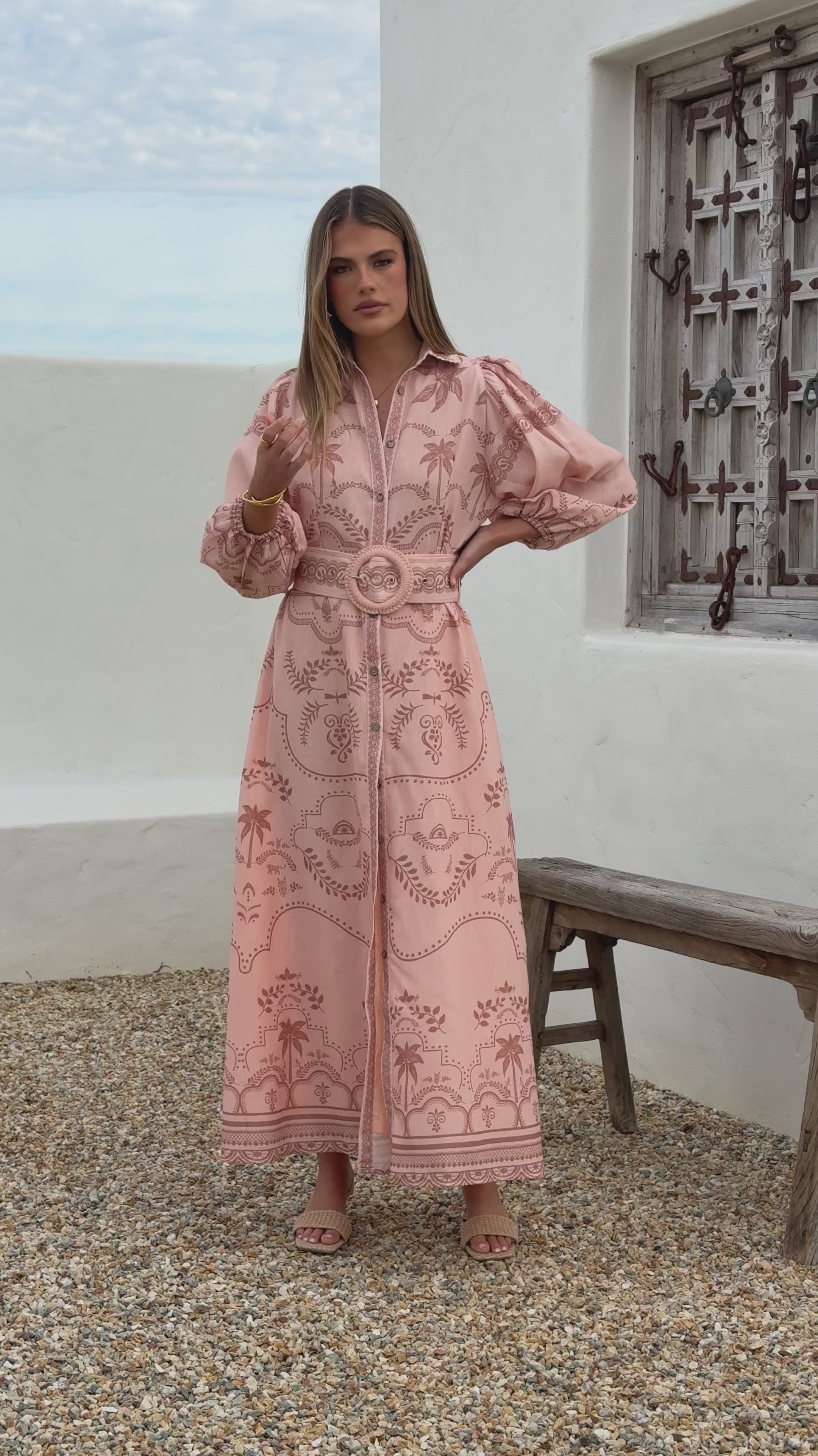 Load video: Xander Long Sleeve Maxi Dress - Blush - Billy J