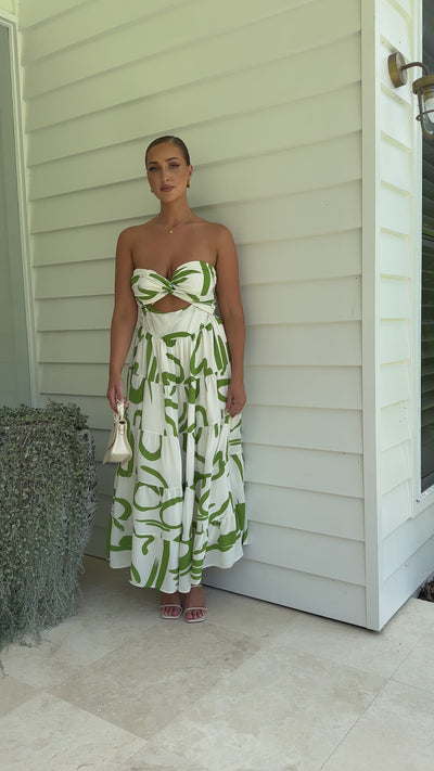 Load and play video in Gallery viewer, Hazel Midi Dress - Green Print - Billy J
