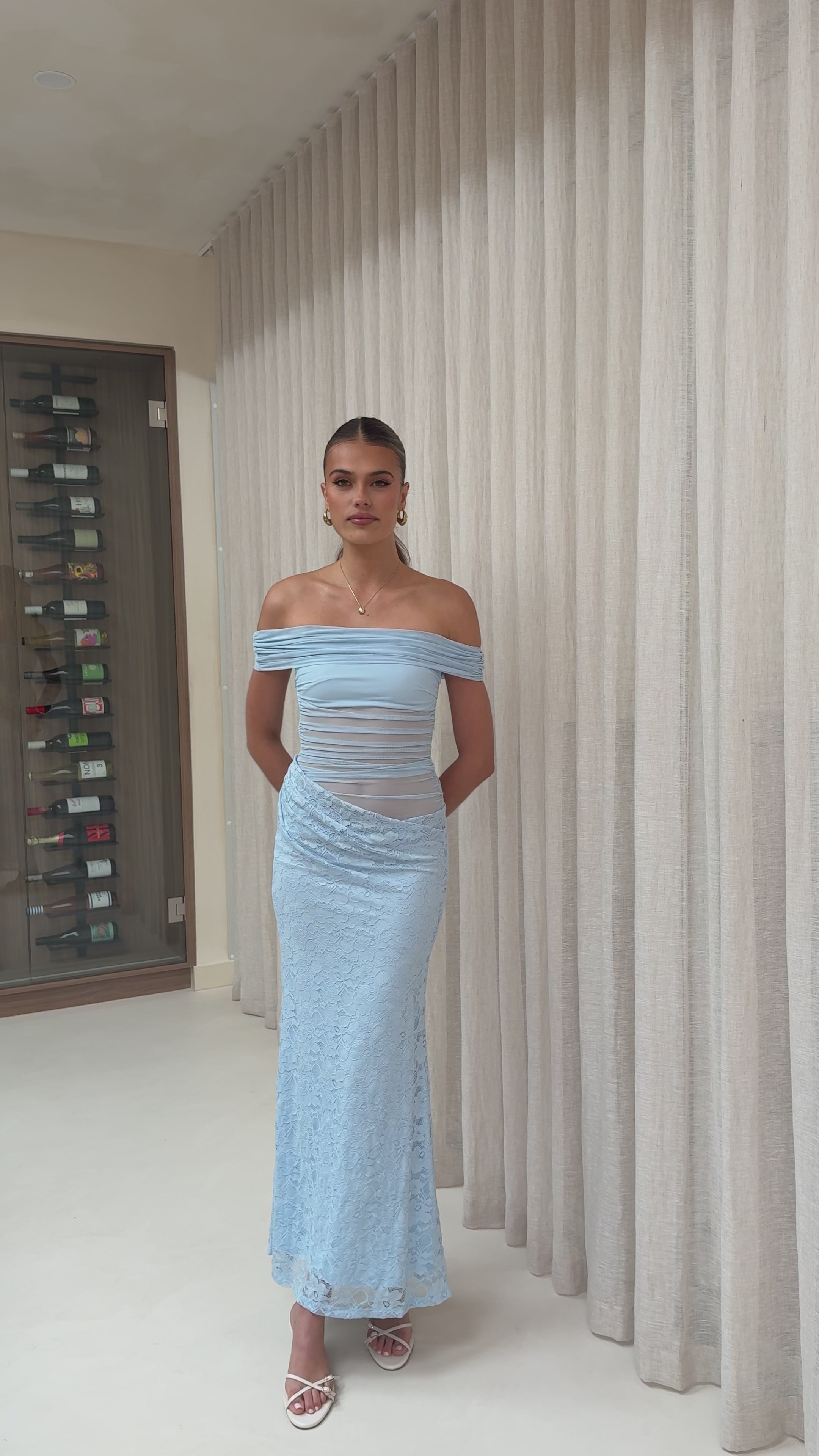 Load video: Tiarna Off The Shoulder Maxi Dress - Blue - Billy J